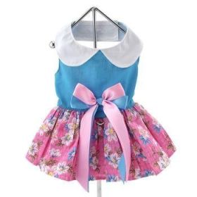Pink and Blue Plumeria Floral Dog Dress (Size: Small)