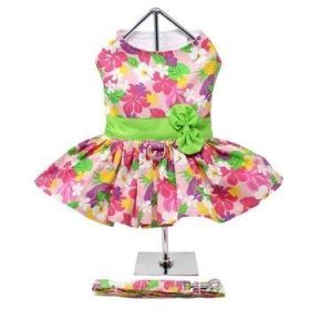 Pink Hawaiian Floral Dog Harness Dress with Matching Leash (Size: Medium)