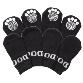 Pet Socks W/ Rubberized Soles (Size: Small, Color: Black.)