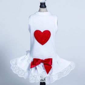 Puff Heart Lace Dog Dress (Size: X-Small, Color: Red.)