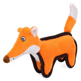 Pet Life Foxy-Tail Quilted Plush Animal Squeak Chew Tug Dog Toy (Color: Orange.)