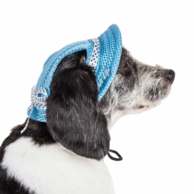 Pet Life Sea Spot Sun Dog Hat – UV Protectant Adjustable Mesh Cap (Size: Medium, Color: Blue.)