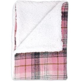 Sherpa-Lined Dog Blanket (Colors: Pink & White Plaid)