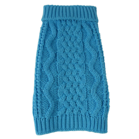 Designer Cable Knit Dog Sweater – Swivel-Swirl Pattern (Size: X-Small, Color: Blue.)