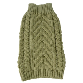 Designer Cable Knit Dog Sweater – Swivel-Swirl Pattern (Size: Small, Color: Olive Green)