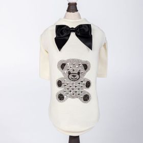 Teddy Bow Tee Dog Tee (Size: L, Color: Ivory.)