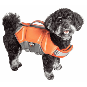 Dog Helios 'Tidal Guard' Multi-Point Strategically-Stitched Reflective Pet Dog Life Jacket Vest (Size: Medium, Color: Orange.)