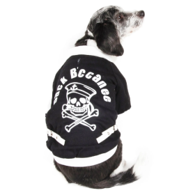 Varsity-Buckled Collared Pet Coat (Size: Medium, Color: Black.)